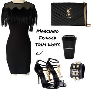 Marciano Black Fringed Trim Midi Dress